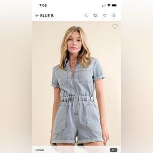 NWT Blue B Denim romper with zipper front